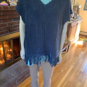 Fringed Knit Poncho Top